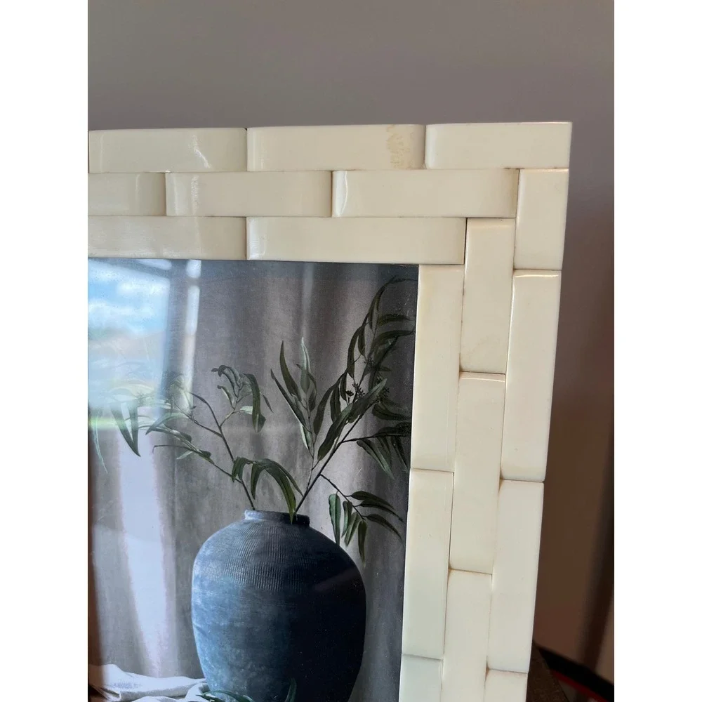 Set of 2 Bone and Resin 5x7 Picture Frames Cream Basketweave Handmade India